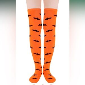 Women’s Knee High Orange Socks with Black Bats NWT